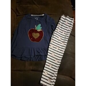 Max studio kids back to school apple outfit top and leggings size 5 6